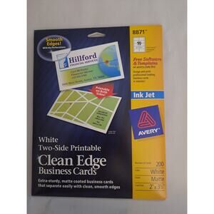 Avery Clean Edge Business Cards Inkjet 2 x 3 1/2 White 200/Pack 8871